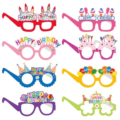 Falafoty Geburtstagsgläser aus Papier 16 Stück Happy Birthday Partybrille Lustige Requisiten für Fotoautomaten Bunte Geburtstagsgläser für Kinder Erwachsene Geburtstagsparty Zubehör von Falafoty