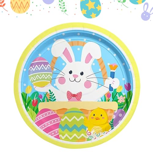 Falafoty Ostern Party Pappteller 24Pcs Happy Easter Bunny Pappteller Party Geschirr Dekoration 9 Zoll Pappteller Sets Packs Eier Kaninchen Teller für Ostern Kinder Erwachsene Party Dekorationen (A) von Falafoty