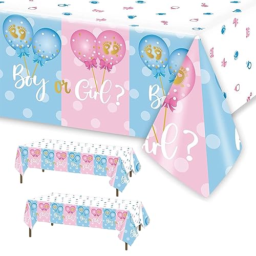 Gender Reveal Party Tischdecke 2PCS Rosa Blau Boy Or Girl Tischdecke Einweg wasserdichte Tischdecke zum Thema Ballon für Kinder Geburtstag Baby Shower Party Tischdekoration 137×274cm (A) von Falafoty