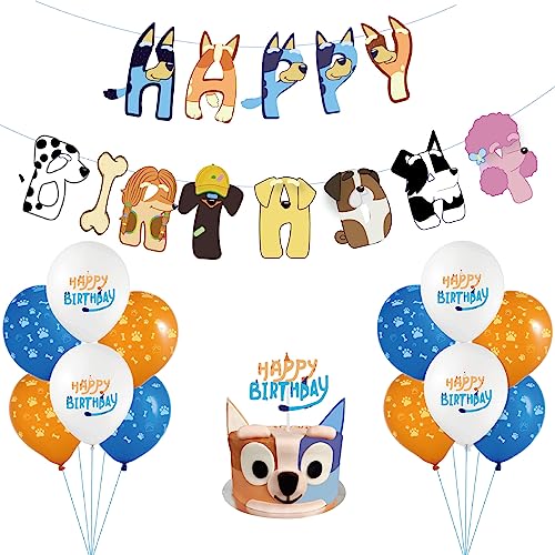 Hund Geburtstagsparty Dekoration Satz Cartoon Hund Happy Birthday Banner Latex-Luftballons Tortenaufleger Kreative Themenparty Dekorationszubehör für Kinder Haustier Party Geburtstagsdekoration von Falafoty