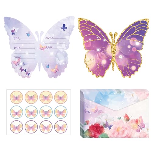 Schmetterling Themed Party Einladung 12PCS Party Einladungskarte, Aquarell Floral Style Party Supplies mit Umschlägen für Mädchen Jungen Geburtstag Baby Dusche, Geburtstag Party (B-Stil) von Falafoty