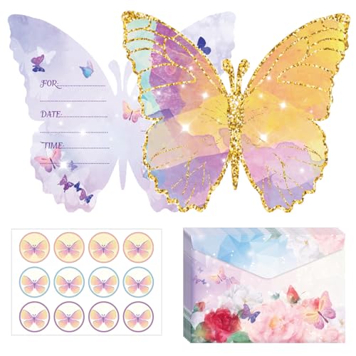 Schmetterling Themed Party Einladung 12PCS Party Einladungskarte, Aquarell Floral Style Party Supplies mit Umschlägen für Mädchen Jungen Geburtstag Baby Dusche, Geburtstag Party (C-Stil) von Falafoty