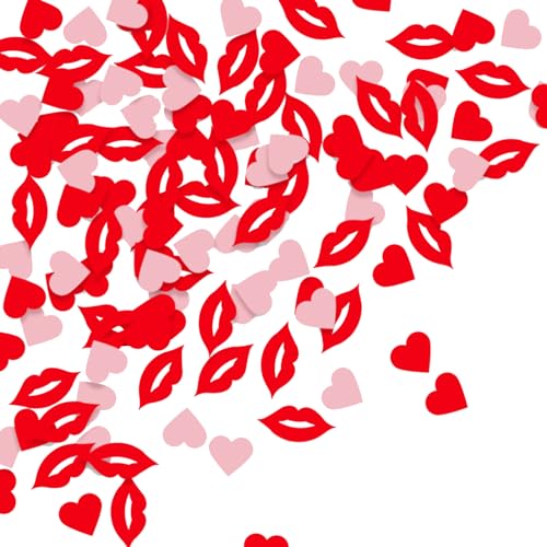 Valentinstag Konfetti 100 Stück Dekorationen rot und rosa Herz Lippen Konfetti für Valentinstag, Liebe Herz Lippen Sprinkles für romantische Tischdekorationen für Hochzeitstag Jahrestag von Falafoty