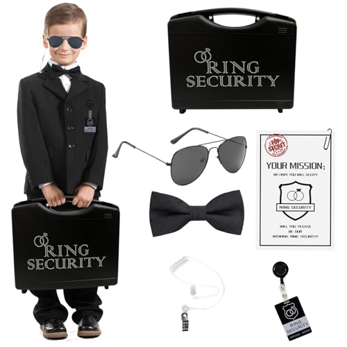 Falinpitos Hochzeitsring-Träger-Sicherheitsset, Hochzeitsgeschenk, Outfit mit Ringträger, Missionskarte, Sonnenbrille, Fliege, Ohrstück, Blumenmädchen, Trauzeugen, Ringträger, Antrag, Geschenke für von Falinpitos