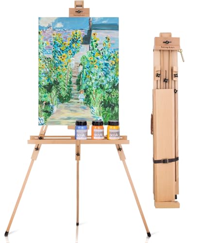 Falling in Art Stativ-Staffelei für Feldmalerei, tragbare Künstler-Staffelei für Plein Air Malerei, verstellbare Kunststaffelei aus massivem Buchenholz für Erwachsene, hält Leinwand bis zu 78,7 cm von Falling in Art