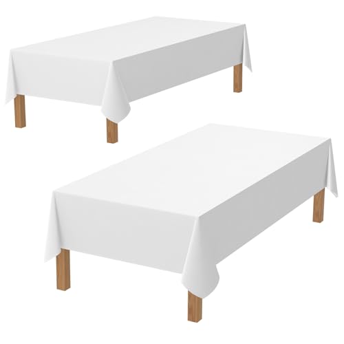 Famibay Tischdecke Weiß Abwaschbar 2er Set Tischdecke Polyester Hochzeit Geburststag Tischdecke Rechteckig 150x260cm Tischtuch Tafeldecke für Esszimmer Party Hochzeiten Haushalt von Famibay