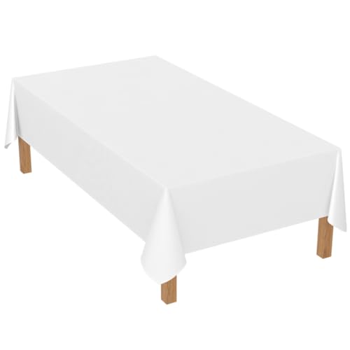 Famibay Tischdecke Weiß Abwaschbar Tischdecke Polyester Hochzeit Tischdecke Rechteckig 150x210cm Tischtuch Tafeldecke für Outdoor Indoor Esszimmer Party Hochzeiten Haushalt von Famibay