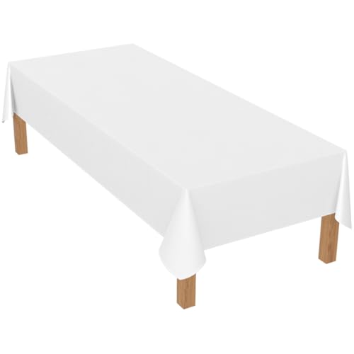 Famibay Tischdecke Weiß Abwaschbar Tischdecke Polyester Hochzeit Tischdecke Rechteckig 150x320cm Lang Tischtuch Tafeldecke für Outdoor Indoor Esszimmer Party Hochzeiten Haushalt von Famibay