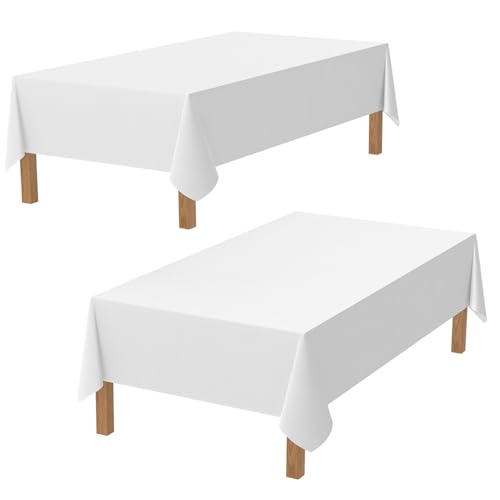 Famibay Tischdecke Weiß Hochzeit 2er Set Tischdecke Abwaschbar Rechteckig 150x210cm Tischdecke Polyester Tischtuch Tafeldecke für Outdoor Indoor Esszimmer Party Hochzeiten Haushalt von Famibay