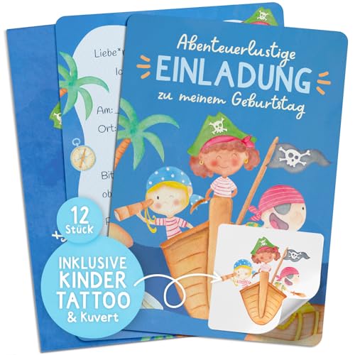 Famifidus 12x Einladungskarten Kindergeburtstag mit Kindertattoos I Einladungskarten Geburtstag in verschiedenen Motiven I Einladungskarten Kindergeburtstag Mädchen & Jungen von Famifidus