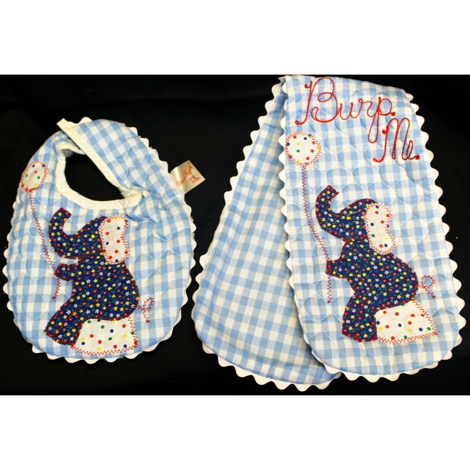 Patchkraft Baby Lätzchen Spucktuch-Set Glücksbringer Elefant Blau Vichy-Karo von FamiliaCondori