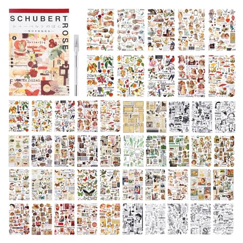 1500+ Stück Scrapbooking Sticker Set 50 Blatt Vintage Scrapbooking Aufkleber Washi Aufkleber Set Scrapbook Zubehör Sticker für Journaling Fotoalbum Sammelalbum Kalender Notizbuch von Famini