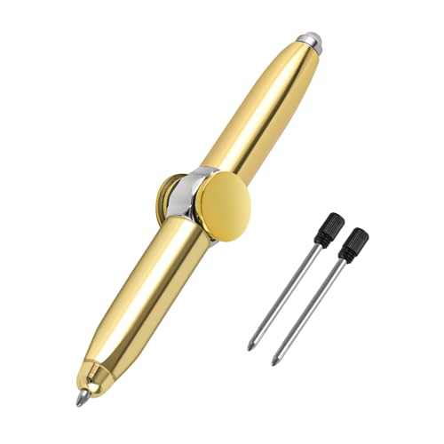 Famini Fidget Spinner Pen, Fidget Pen mit LED Light und 2 Nachfüllungen, Gyro Kugelschreiber Zum Stressabbau (Gold) von Famini