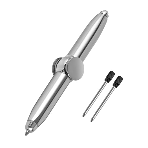 Famini Fidget Spinner Pen, Fidget Pen mit LED Light und 2 Nachfüllungen, Gyro Kugelschreiber Zum Stressabbau (Silber) von Famini