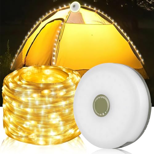 10 m Camping Lichterkette Aufrollbar, 2 in 1 Tragbare LED Lichterkette, Wasserdichte Outdoor Lichterkette USB Aufladung Wiederaufladbare Campinglampe für Camping Garten Wandern von Famini