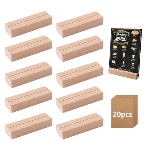 Tischkartenhalter Holz, 10 Stück Kartenhalter mit 20 Tischkarten, Menükartenhalter, Namesschild Fotohalter, Postkartenhalter,Karten Halter für Restaurants,Hochzeiten,Bankette und Partys Fotoständer von Famini