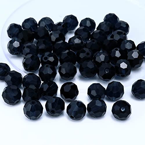 FAMLEAF Kristallglasperlen, 6 mm, 100 Stück, für Schmuckherstellung, runde Glasperlen, facettierte Glasperlen, facettierte Glaskristall-Perlen (schwarz) von Famleaf