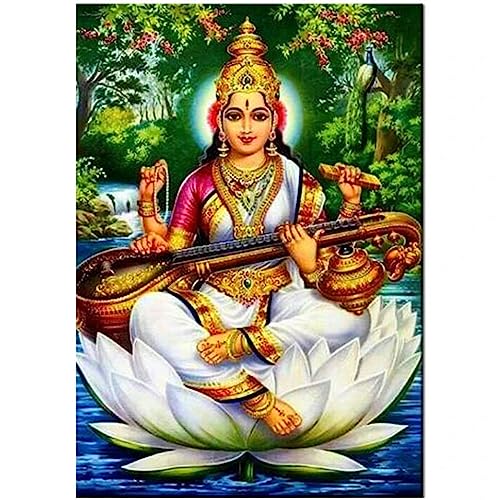 DIY Diamant Painting Bilder, 5D Diamond Painting Set, Göttin Saraswati Lotus Vollbohrer Diamond Art Painting Kits,Diamant Malerei Bilder Nach Zahlen,für Kinder Erwachsene, Wand Art Dekor 35x45cm von FanSee