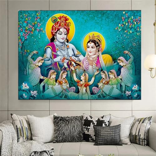 DIY Diamant Painting Bilder, 5D Diamond Painting Set, Indien Götter Radha Krishna Vollbohrer Diamond Art Painting Kits,Diamant Malerei Bilder Nach Zahlen,für Wand Art Dekor 80x100cm von FanSee