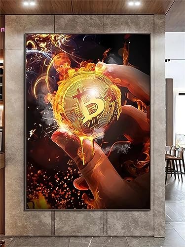 FanSee Diamond Painting,Diamant Painting Bilder, Bitcoin verbrennen 5D Diamant Painting Kit,DIY Kreuzstich Malerei Kits Voller Strass Stickerei Diamant Malerei Kunsthandwerk Wand Décor 55x75cm von FanSee