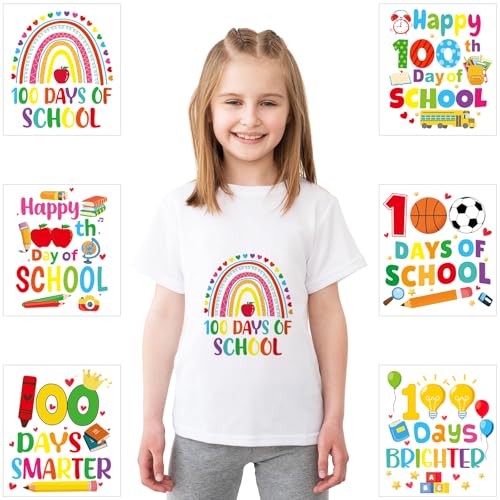 6 Stück 100 Tage Schule Transfer Bügelbilder zum 100. Schultag Hitze Bügelbilder Aufkleber für T-Shirts DIY Kleidung Tasche Handwerk von Fancy Land