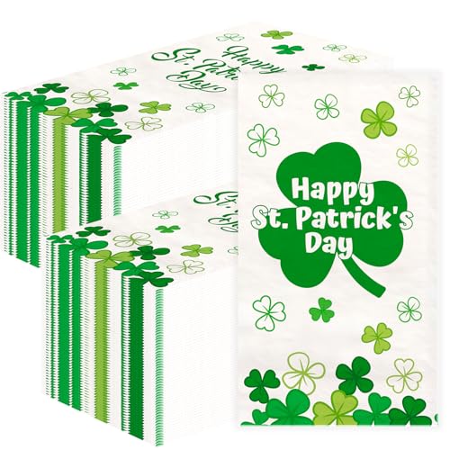 Papierservietten "Happy St. Patrick's Day", Kleeblatt, Einweg-Servietten, Glücksklee-Dekoration, Gast-Partyzubehör, 100 Stück von Fancy Land