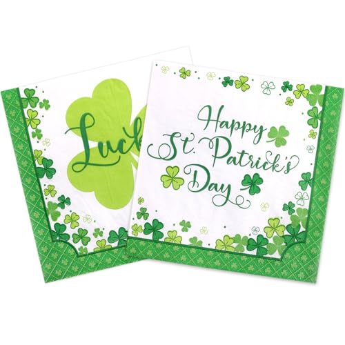 Papierservietten "Happy St. Patrick's Day", Kleeblatt, Einweg-Servietten, Glücksklee-Dekoration, Partyzubehör, 100 Stück von Fancy Land