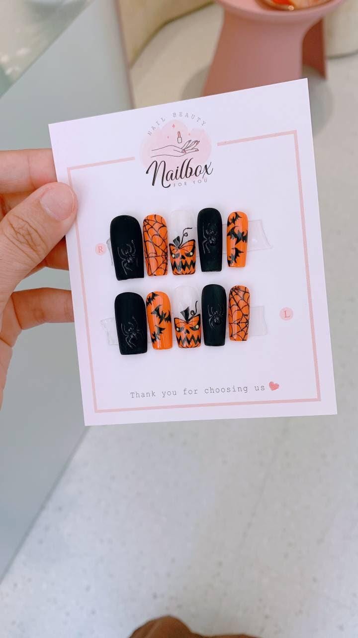 Halloween Drücken Sie Auf Die Nägel, Mix Und Match Kürbis Gruselige N19 von FancyNailsVN