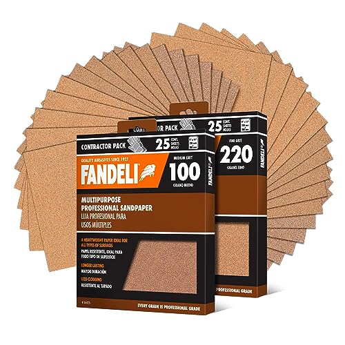 Fandeli | Mehrzweck-Schleifpapier | Verschiedene Körner (100, 220) | 50 Blatt a 23 x 28 cm | Metall- und Holzschleifpapier | Wandschleifpapier | Handschleifen | Exzenterschleifer von Fandeli