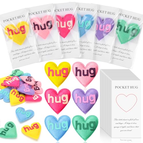 Fanfanwin 24 Set Pocket Hug Heart with Cards Bulk, Handmade Felt Cute Pocket Hug Tokens, Inspirational Good Luck Gifts for Birthday Wedding Valentines Vacation Festival Long Distance Couples von Fanfanwin