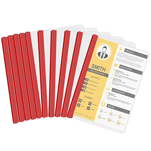 10 STK Sliding Bar Bindern, Folienordner A4, Transparente Schiebe Ordner Kunststoff mit Schiebeleiste für Office File Dokumente Organizer. Halten Sie bis zu 40 Blatt Projekte (5 Farben) (Rot) von Fangehong