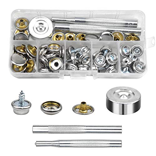 20 Set Druckknöpfe, Snaps Fastener mit Schraub, Edelstahl Druckknopf zum Anschrauben, 15 mm Snap Button Kit für Boot, Nähfrei Segeltuch Zelt Camping, 63 Stk von Fangehong