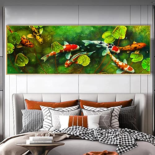 Diamond Painting Kits für Erwachsene,Teich Koi-Fische 5D DIY daiments painting Malen Nach Zahlen Große Voll Round Gem Dot Stickerei Mosaik Leinwand Kunst Handwerk für Hauptwanddekor Geschenk 90x30cm von Fangera