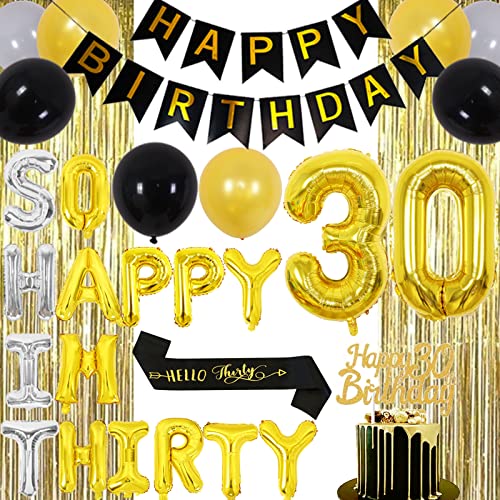 30. Geburtstag Dekorationen schwarz Silber Gold so glücklich Im dreißig Ballons Happy 30 Birthday Cake Topper Banner für schmutzige 30 Birthday Party Supplies von Fangleland