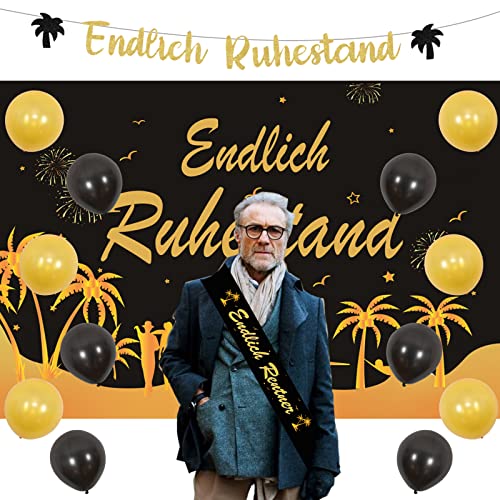 Endlich Ruhestand Deko, Rente Party Dekoration für Endlich Ruhestand Banner Schärpe Hintergrundtuch Ballons, Alles Gute Zum Ruhestand Deko Schwarz Gold für Männer Frauen von Fangleland