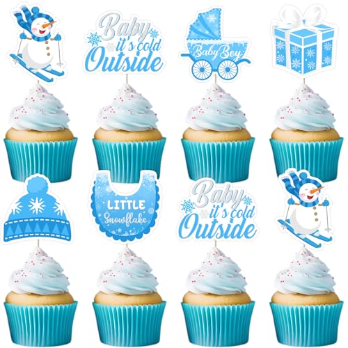 Fangleland Cupcake-Topper für Babypartys, Motiv: "Baby It's Cold Outside", Cupcake-Aufsätze, Kuchendekorationen für Jungen, kleine Schneeflocke, für den Winter, Schnee, Party, Gastgeschenke, von Fangleland