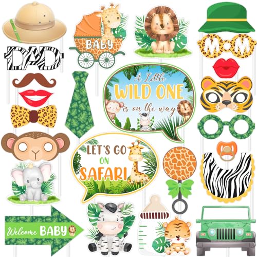 Fangleland Dschungel Photo Booth Requisiten - 24 Stück Woodland Animal Zoo Dschungel Safari Wald Themed Geburtstag Party oder Baby Shower Hintergrund Dekoration Supplies von Fangleland