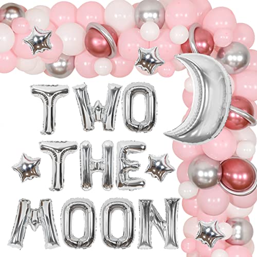 Fangleland Two the Moon Ballon Girlande Kit Rosa Mädchen Weltraum 2nd Geburtstag Party Dekorationen mit Mond Stern Ballons für Weltraum Astronaut Second Party Supplies von Fangleland