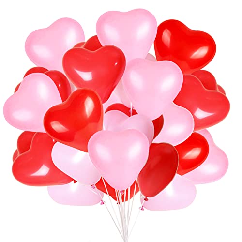 50 Stück Rot Rosa Liebe Herzballons Rot Rosa Latex Herz Luftballons für Valentinstag Hochzeitstag Verlobung Geburtstag Feier Abschlussfeier Abschlussball Party Romantische Dekoration von Fangoo