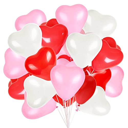 60 Stück Rot Weiß Rosa Liebe Herzballons Rot Rosa Weiß Latex Herz Luftballons für Valentinstag Hochzeitstag Verlobung Geburtstag Feier Abschlussfeier Abschlussball Party Romantische Dekoration von Fangoo