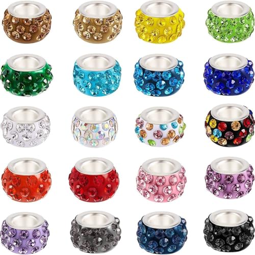 Fangxuee 120 Stück Perlen mit Großem Loch, Strass-Perlen Zur Herstellung Von Stiften, 12 mm Kristall-Anhänger für Stifte, Schmuckherstellung, DIY-Bastelarmbänder von Fangxuee