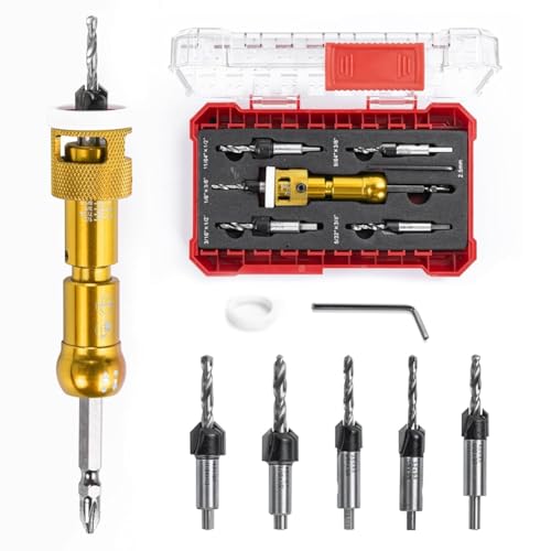 Fangxuee 5-Teiliges Senkbohrer-Set mit 1/4-Sechskantschaft, Verstellbares Holzbearbeitungsbohrer-Set für Zimmerei-Schraubenlöcher von Fangxuee