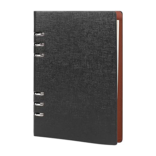 Fangxuee A5 Notizbuch 6 LöCher PU Leder Bezug Notizbuch Loses Leder NachfüLlbare Notebook Bindemittel Ringe Tagebuch (Schwarz) von Fangxuee