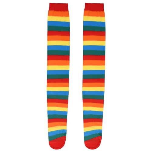 Fangxuee Regenbogengestreifte Socken Über Dem Knie Clown Gestreiftes KostüM Hohe StrüMpfe für Halloween Cosplay Partys von Fangxuee