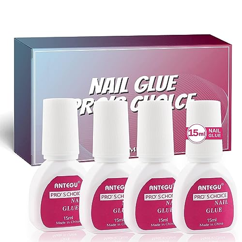 4 Flaschen Nagelkleber für Tips, 15ml Professioneller Nagelkleber für Kunstnägel Extra Stark, Nagel Kleber mit Pinsel für Falsche Acrylnägel von Fanjuanlan