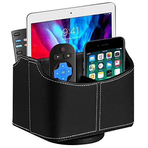 Fernbedienungshalter für Tisch, Leder-Fernbedienung, 360 Grad drehbar, TV-Fernbedienung, Organizer für Handy, Notizblock, Brille, Stifte, Kindle von Fanousy