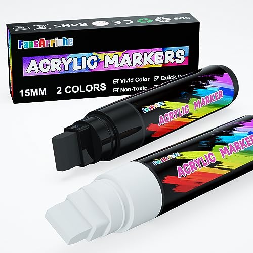 FansArriche Acryl marker, 15 mm Jumbo-Filzspitze, wasserfeste und permanente Schwarz-Weiß-Farbstifte für Markierungen, Schilder, Kalligraphie und Gemälde im Freien von FansArriche