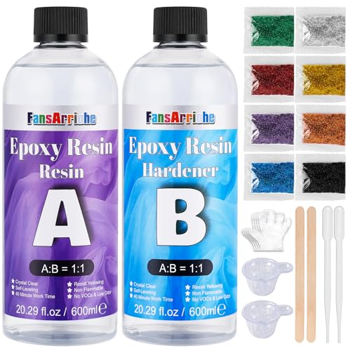 FansArriche Epoxidharz, transparent, ungiftig, 1200 ml resin 1: 1-Verhältnis; Kunstharz-Beschichtung, kristallklar, für Holz, künstlerische Kreationen, Restauration von FansArriche