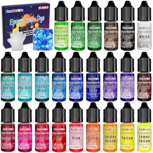 FansArriche Epoxidharz-Farbe – 24 Farben Harz-Farbstoff, durchscheinendes Epoxidharz-Pigment für die DIY-Schmuckherstellung, epoxy resin dye für Handwerk, Malerei, Schmuck – jeweils 10 ml von FansArriche