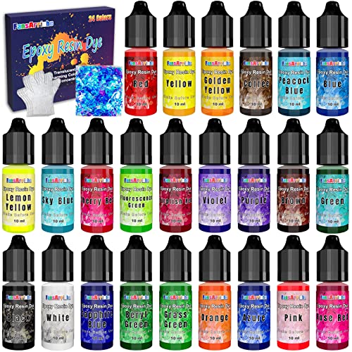 FansArriche Epoxidharz-Farbe – 24 Farben Harz-Farbstoff, durchscheinendes Epoxidharz-Pigment für die DIY-Schmuckherstellung, epoxy resin dye für Handwerk, Malerei, Schmuck – jeweils 10 ml von FansArriche